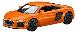 audi r8 pullback инерционная solar orange. Игрушечный автомобиль с открывающимися дверями и инерционным приводом. Металлическая модель в масштабе 1:38, для детей от 3-х лет.